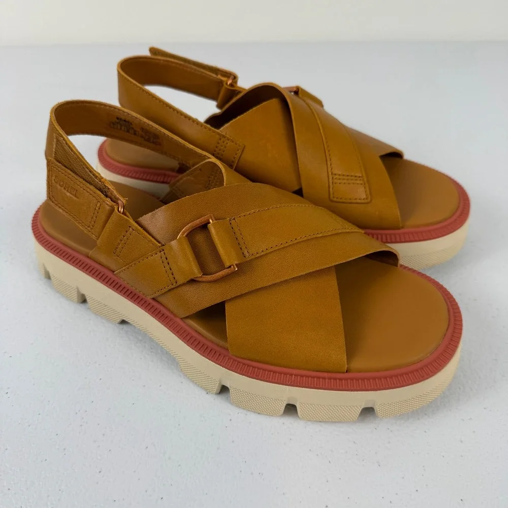 Sorel Cameron Flatform Sandals Womens 7 Tawny Buff Leather NL5219-708 Platform